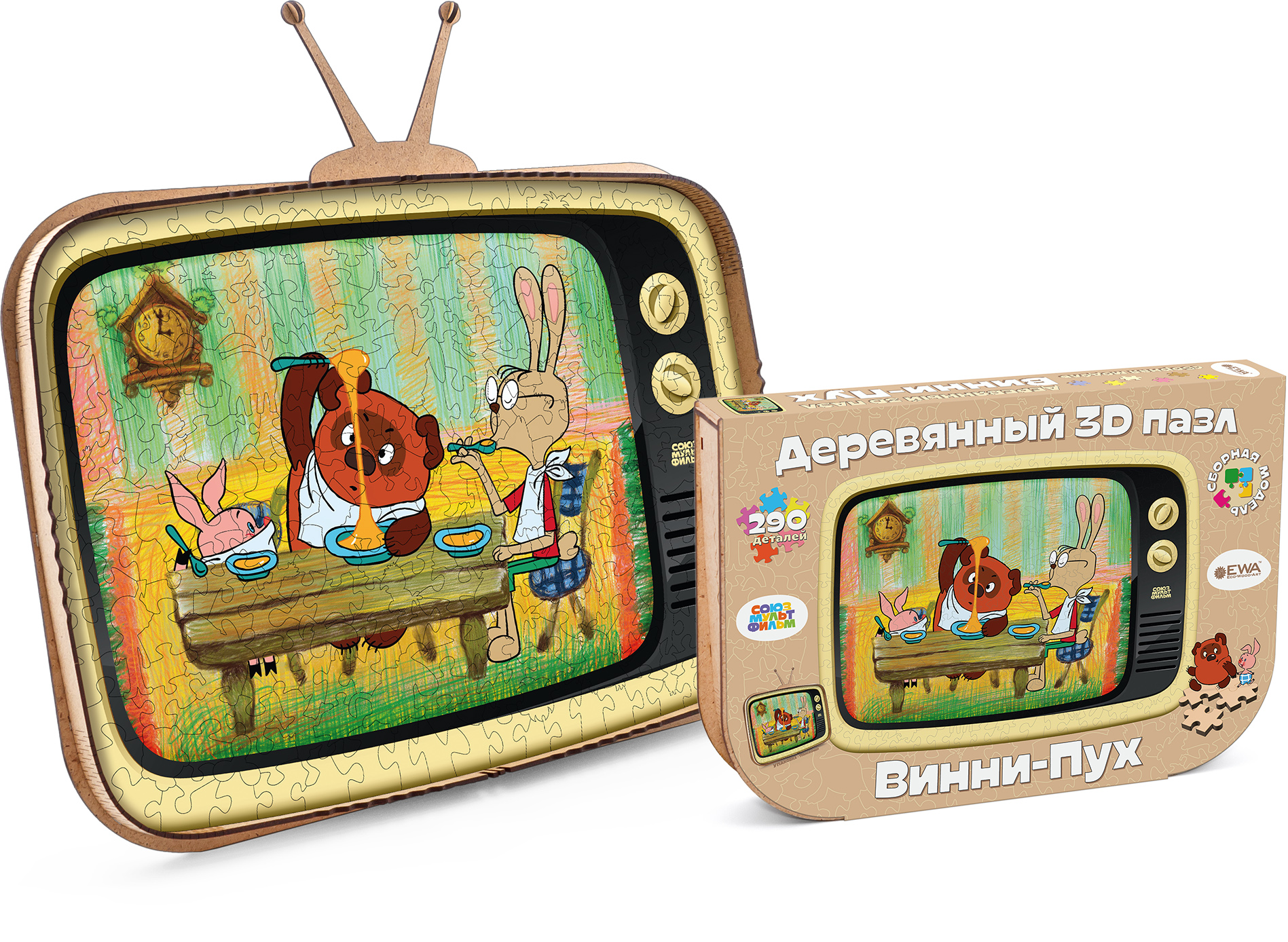 Купить Деревянный 3D пазл EWA Винни-Пух 40x29 см оптом