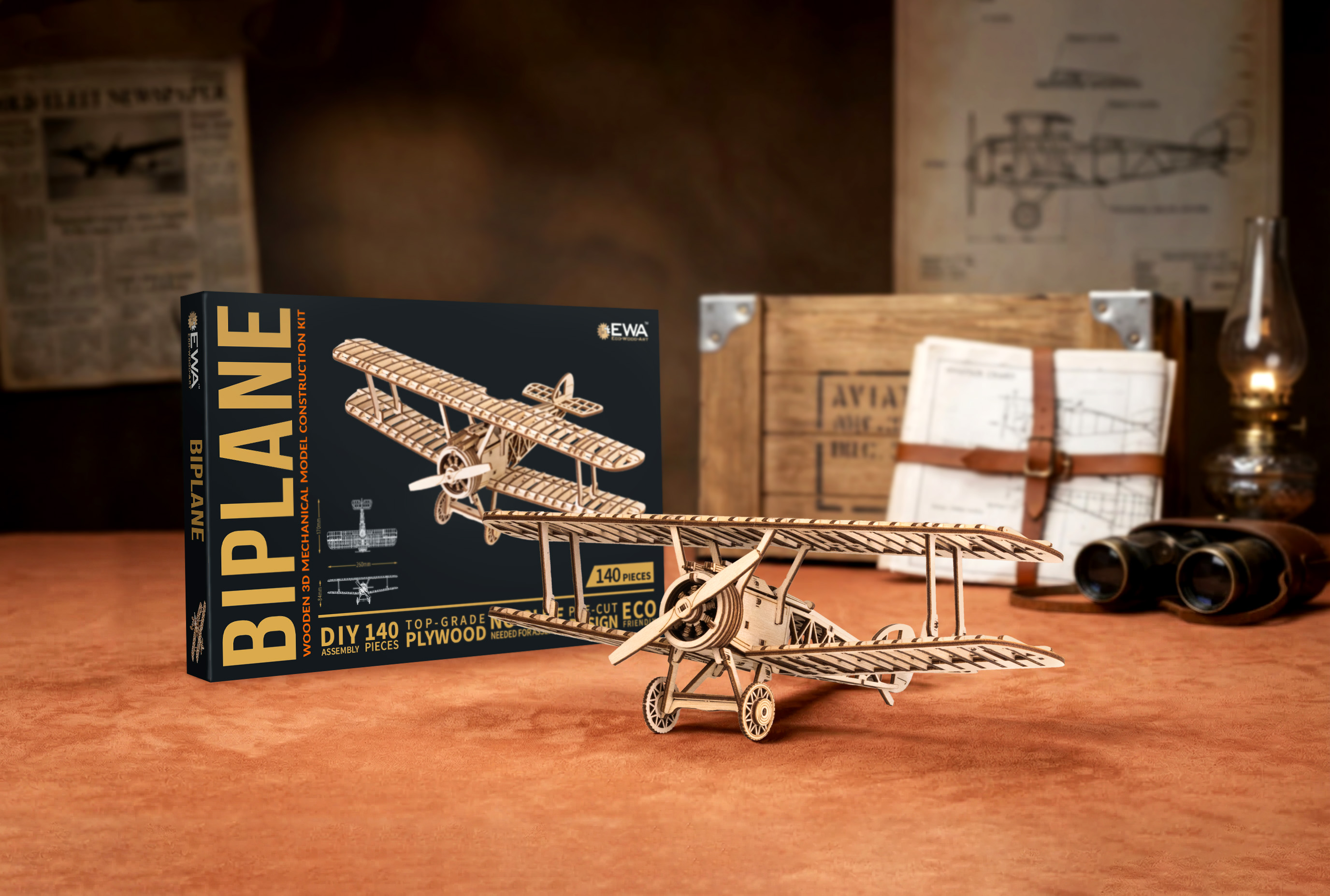 Купить Деревянный конструктор EWA Самолет Биплан оптом