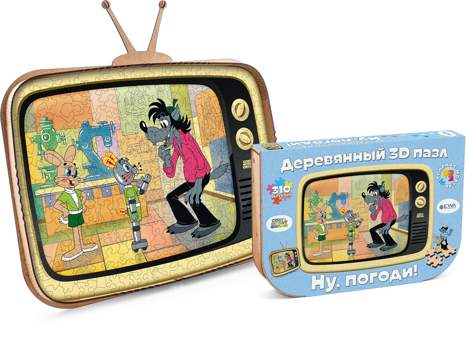 Купить Деревянный 3D пазл EWA Ну, погоди 40x29 см оптом