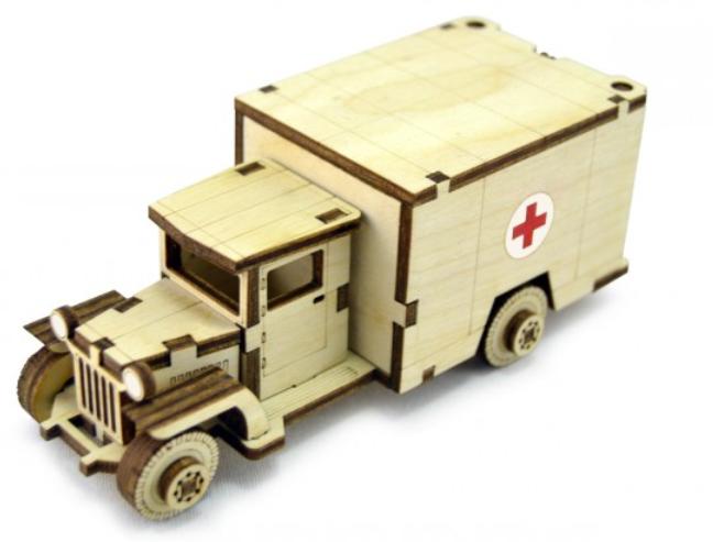 Купить Конструктор 3D деревянный подвижный Lemmo Грузовичок Медицинский оптом