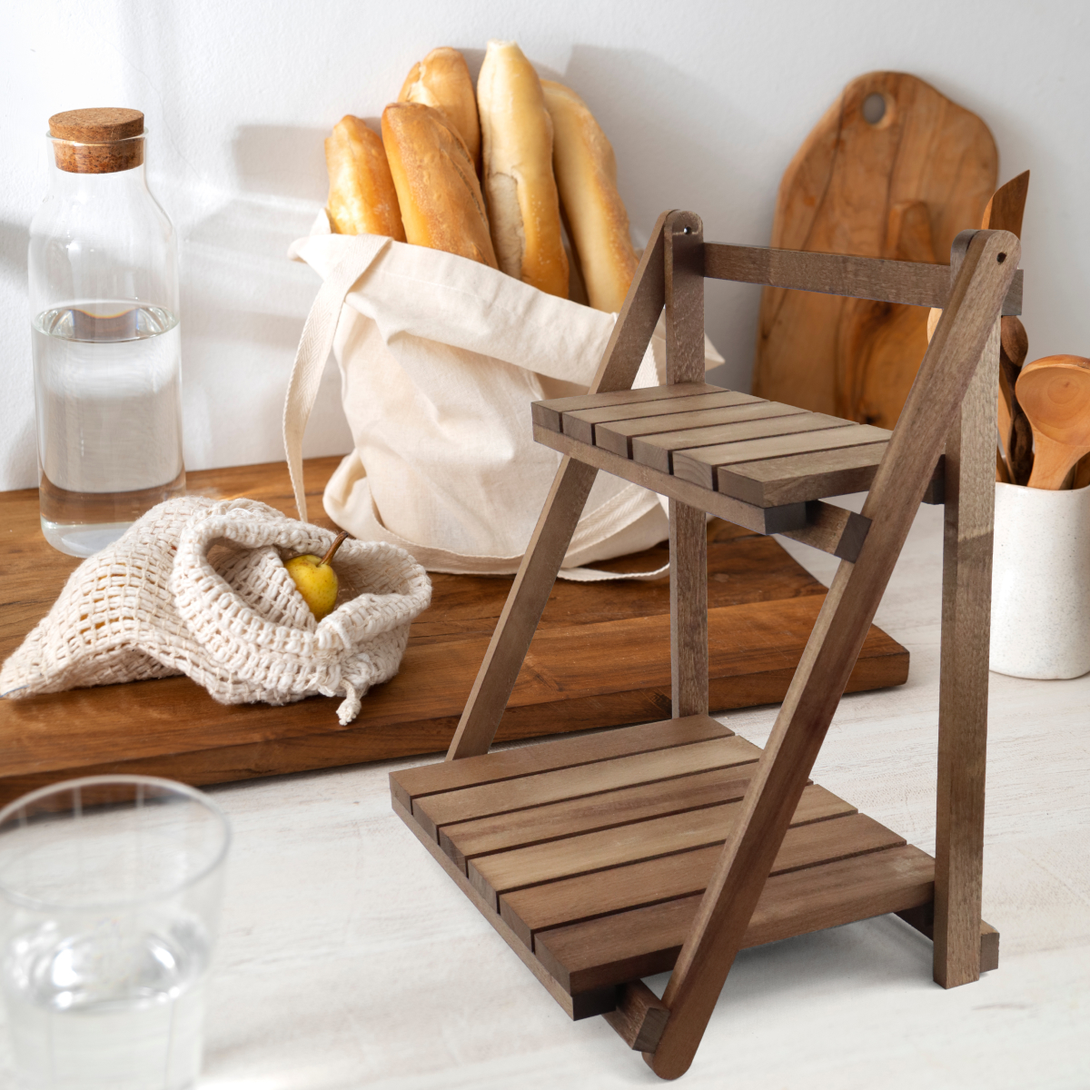 Купить Стеллаж деревянный настольный складной (2 полки) ОРЕХ оптом