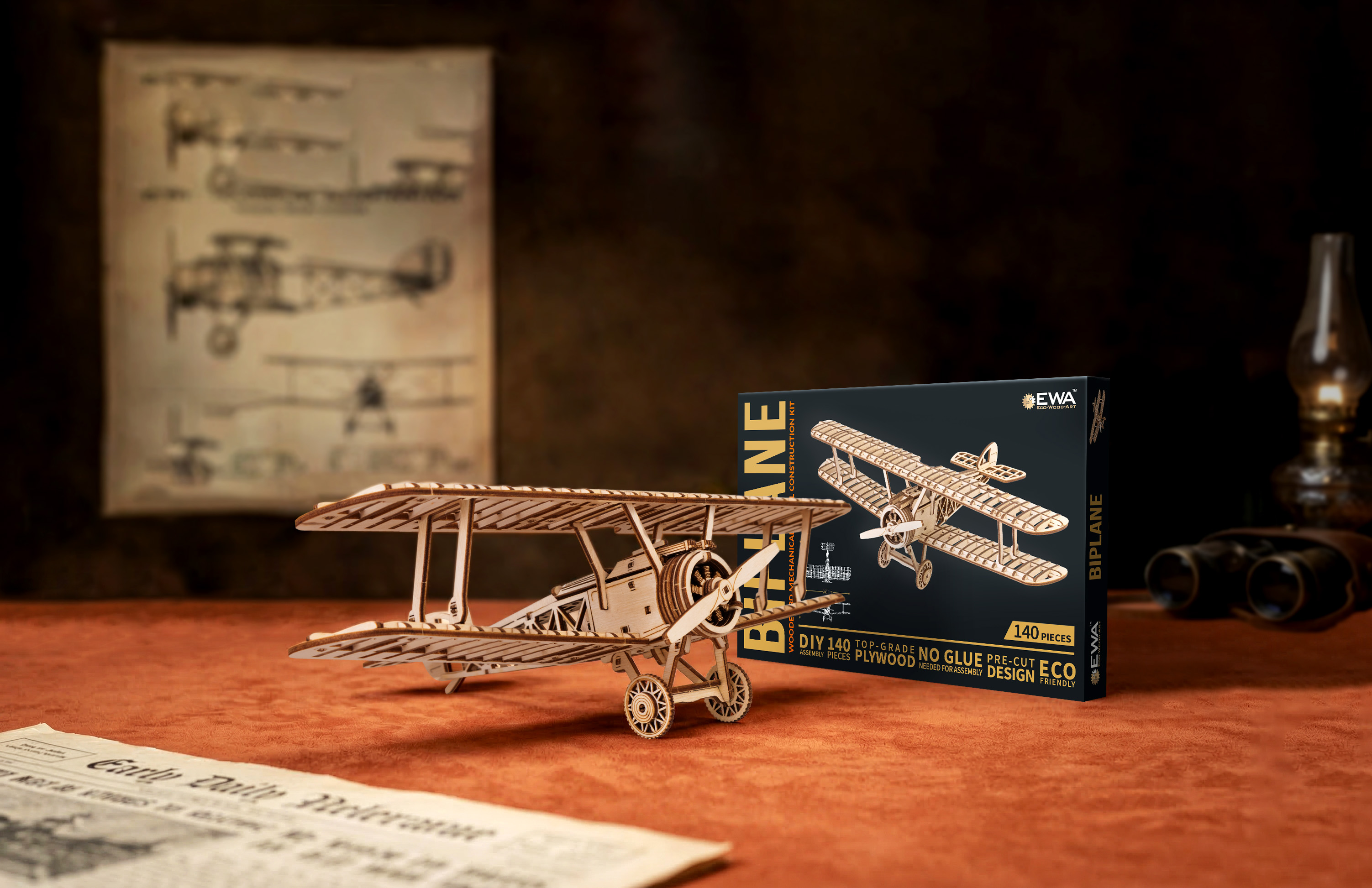 Купить Деревянный конструктор EWA Самолет Биплан оптом