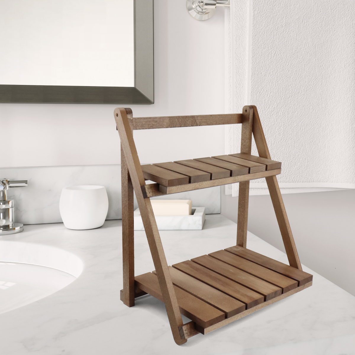 Купить Стеллаж деревянный настольный складной (2 полки) ОРЕХ оптом