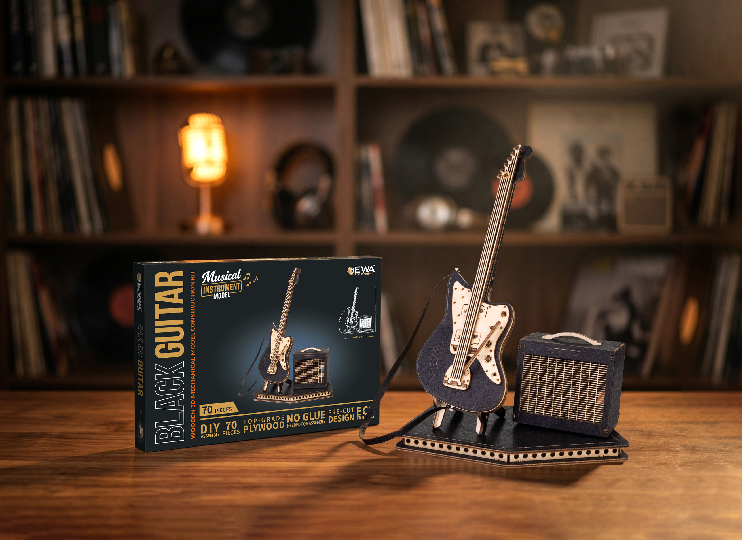Купить Деревянный конструктор EWA Гитара электро (черная) оптом