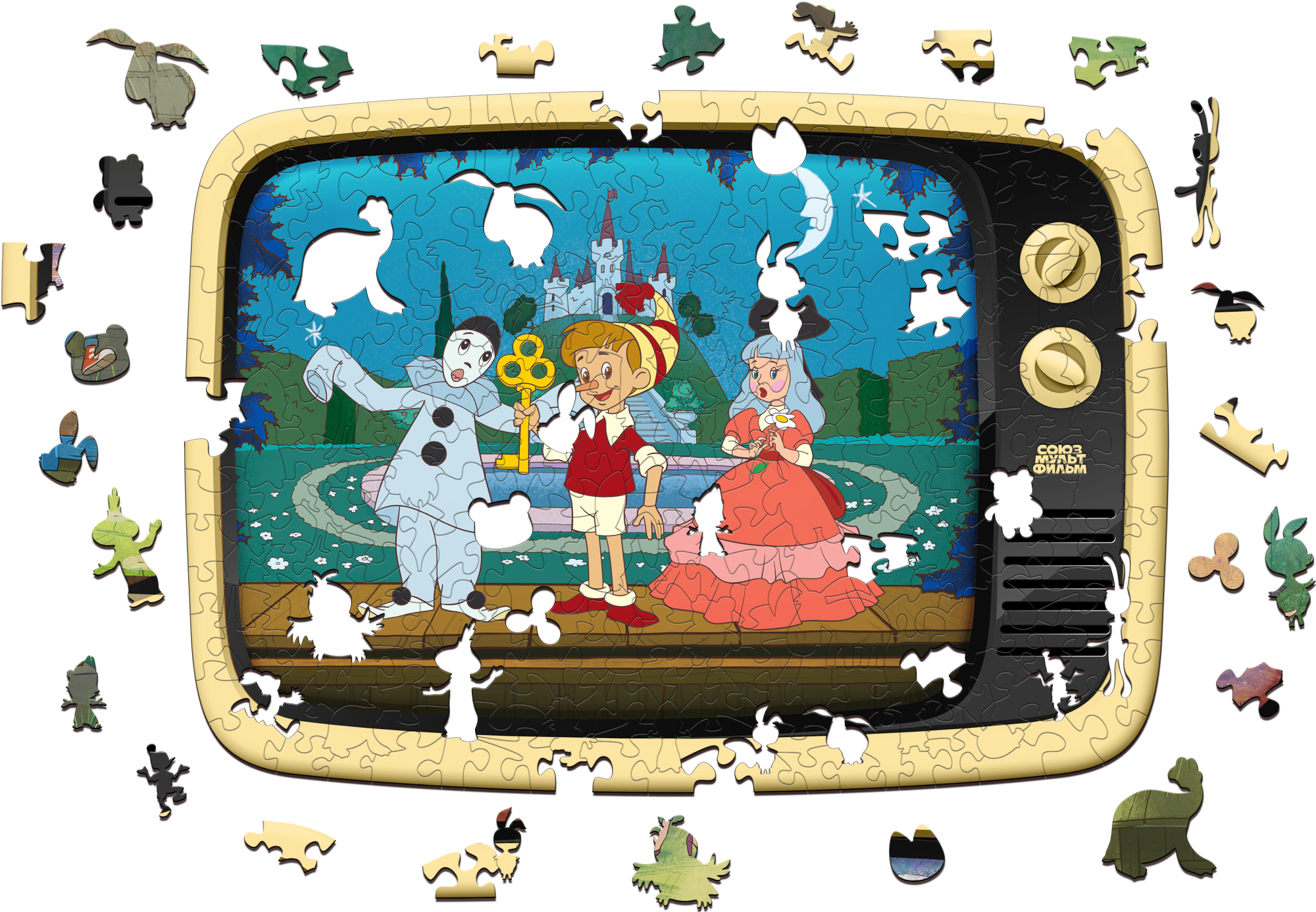 Купить Деревянный 3D пазл EWA Приключения Буратино 40x29 см оптом