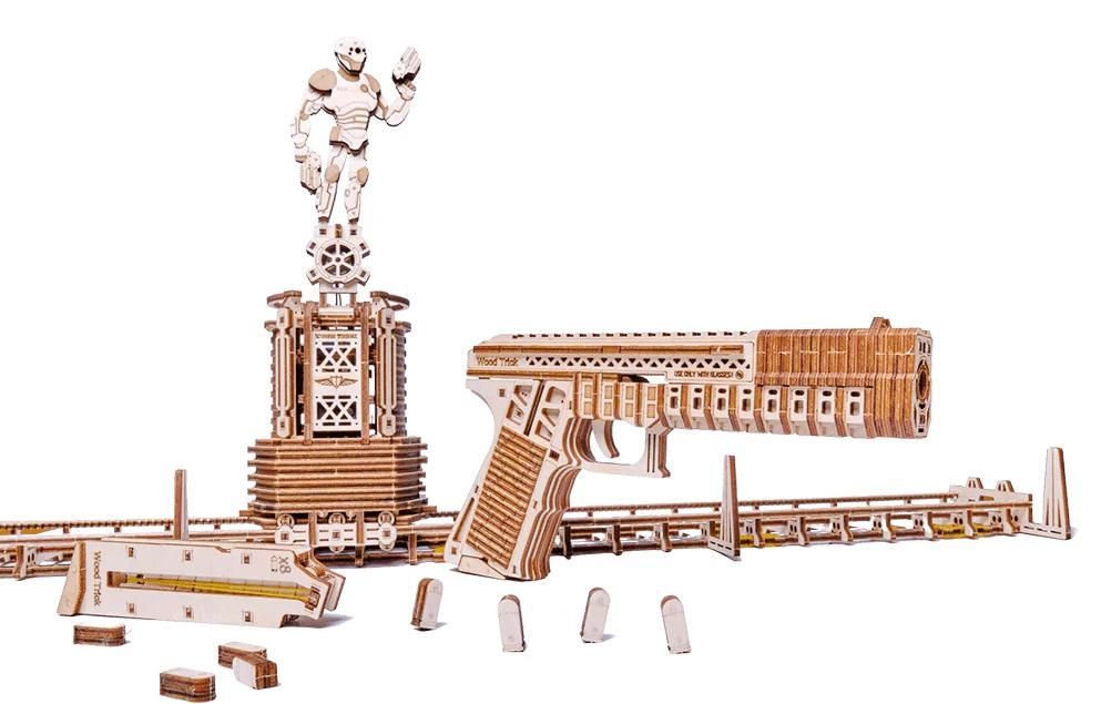 Купить Механическая деревянная сборная модель Wood Trick Пистолет и ТИР Электронный оптом