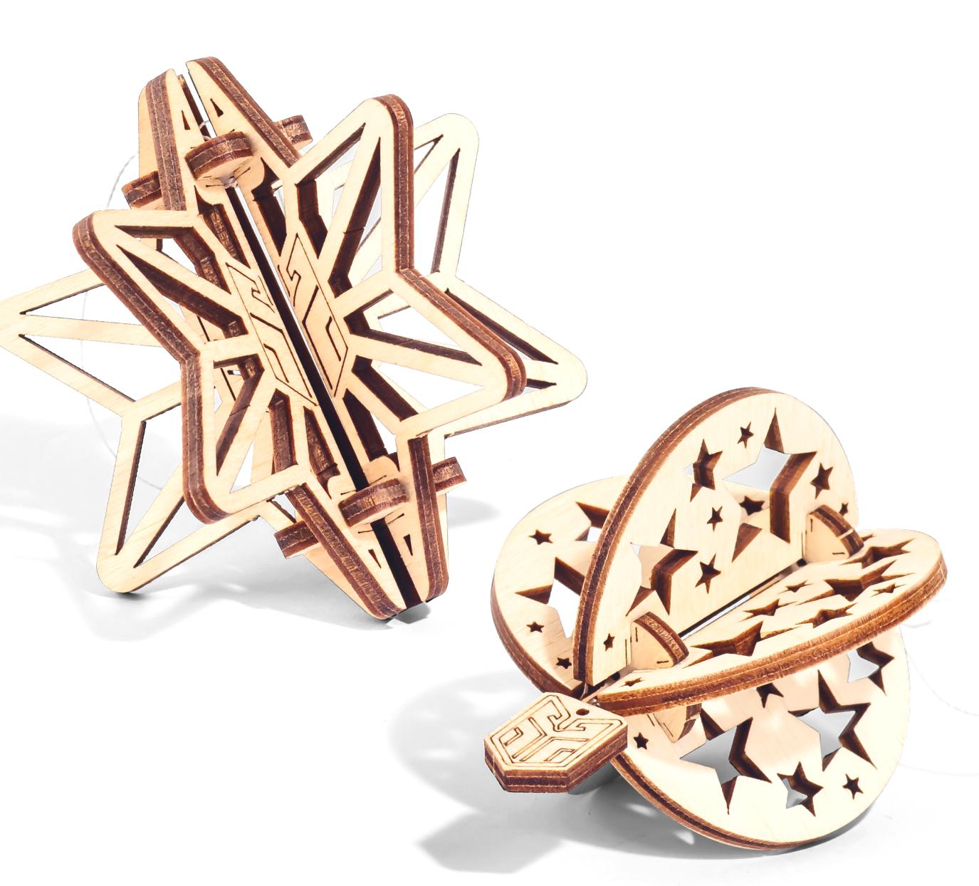 Деревянный конструктор DROVO Объёмная ёлочная игрушка (набор 2шт)