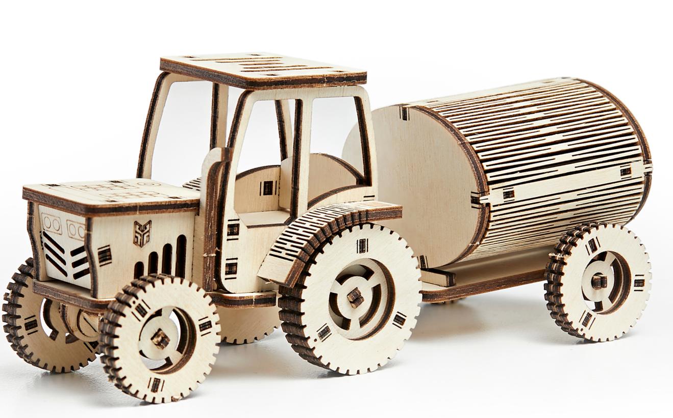 Деревянный конструктор 3D DROVO Трактор с цистерной