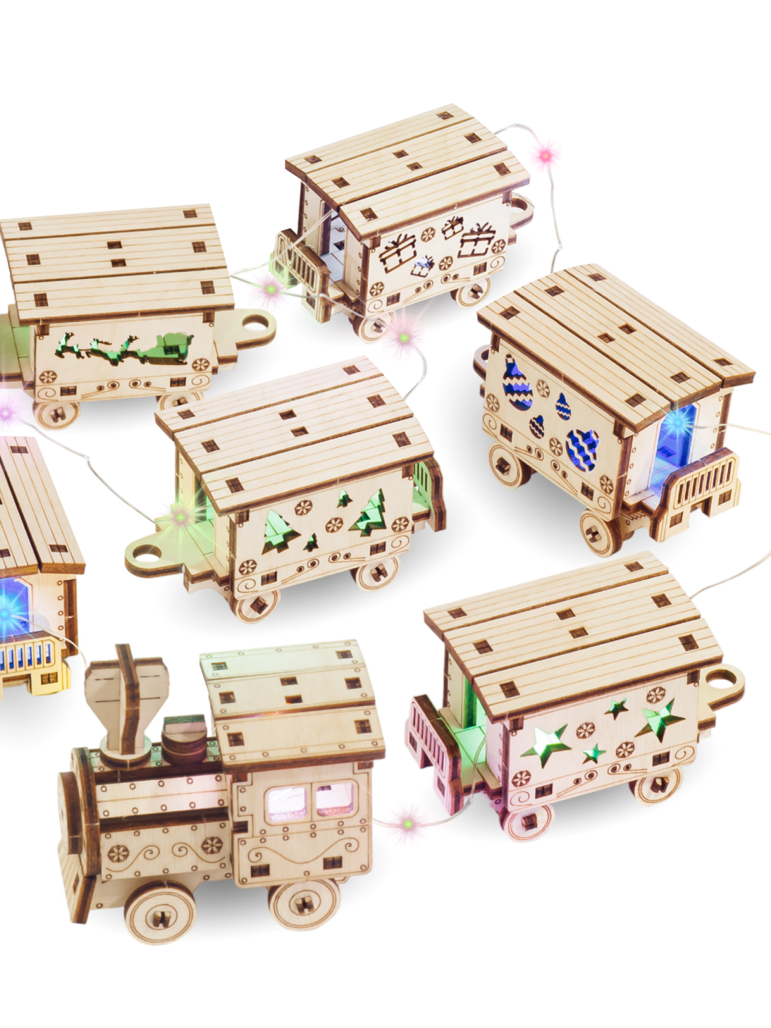 Купить Деревянный конструктор DROVO Гирлянда Новогодний паровозик оптом