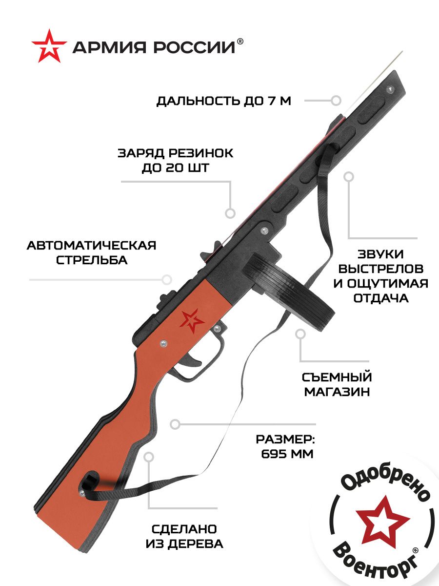 Купить Резинкострел из дерева Армия России ППШ (окрашенный) оптом