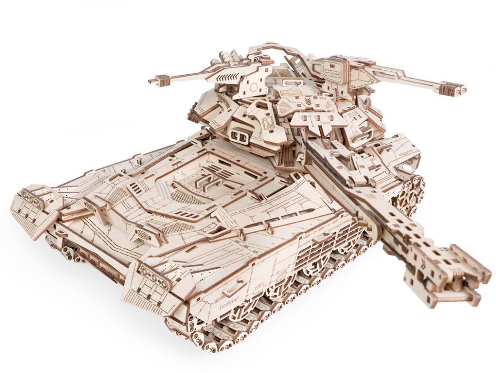 Купить Деревянный конструктор, сборная модель танка Lemmo Хищник / стреляет пулями, ездит оптом
