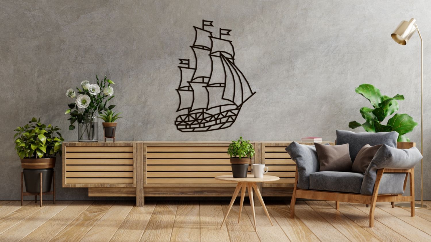 Купить Деревянный декор настенный, панно EWA Design Корабль (Парусник) оптом