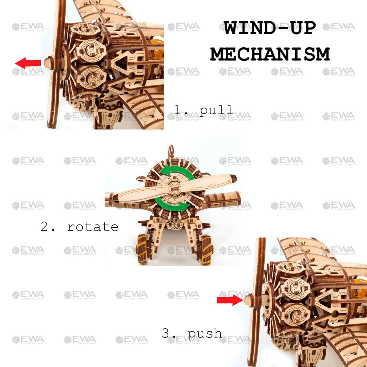 Купить Конструктор деревянный 3D, сборная модель EWA Самолет с мотором оптом