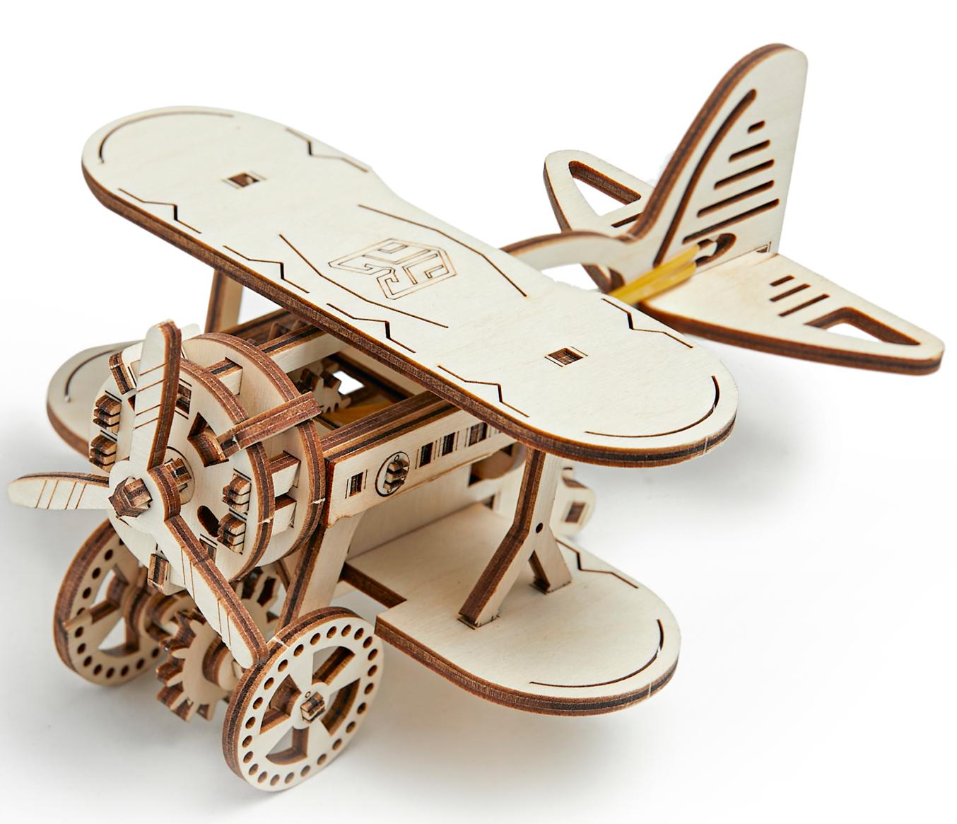 Купить Деревянный конструктор 3D DROVO Самолет Биплан оптом