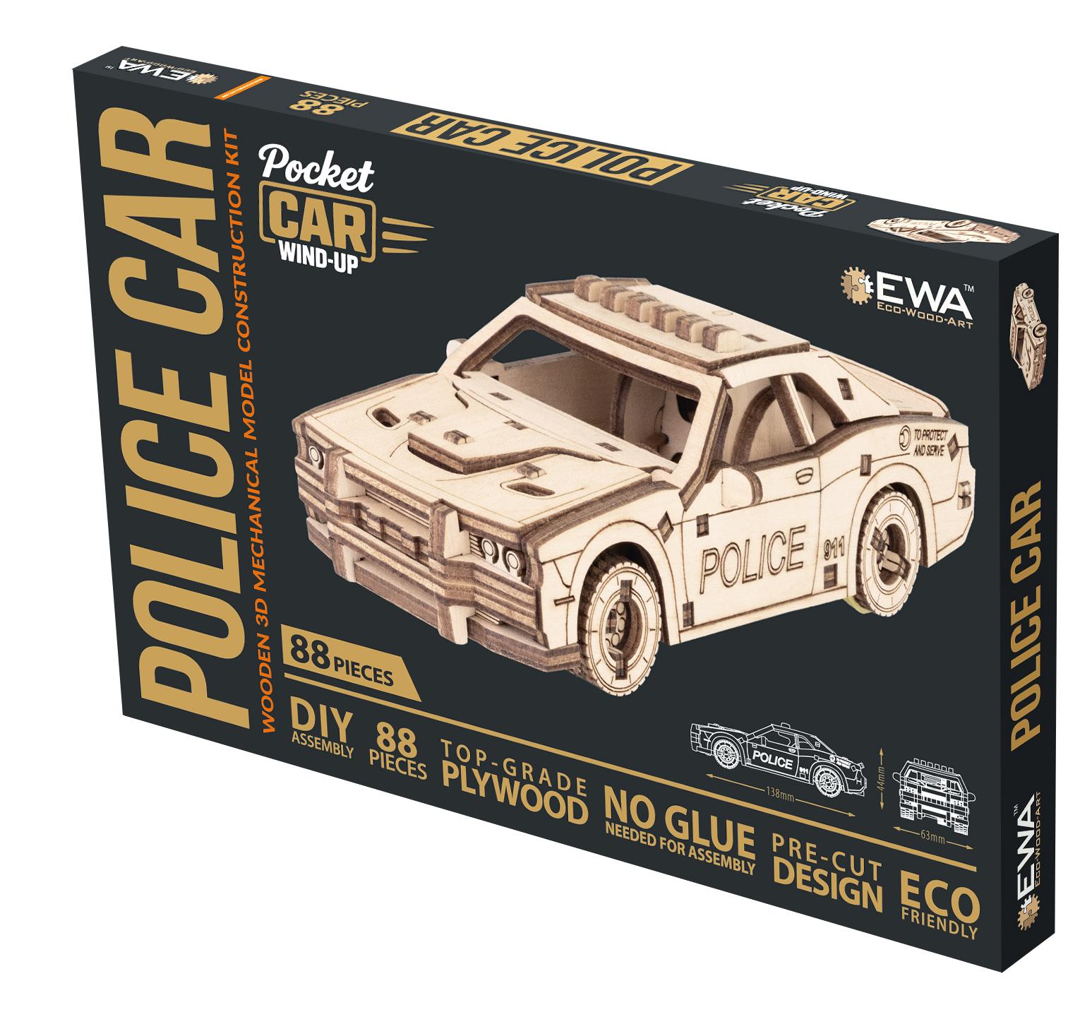 Купить Деревянный конструктор EWA Полицейская машина с заводным механизмом оптом