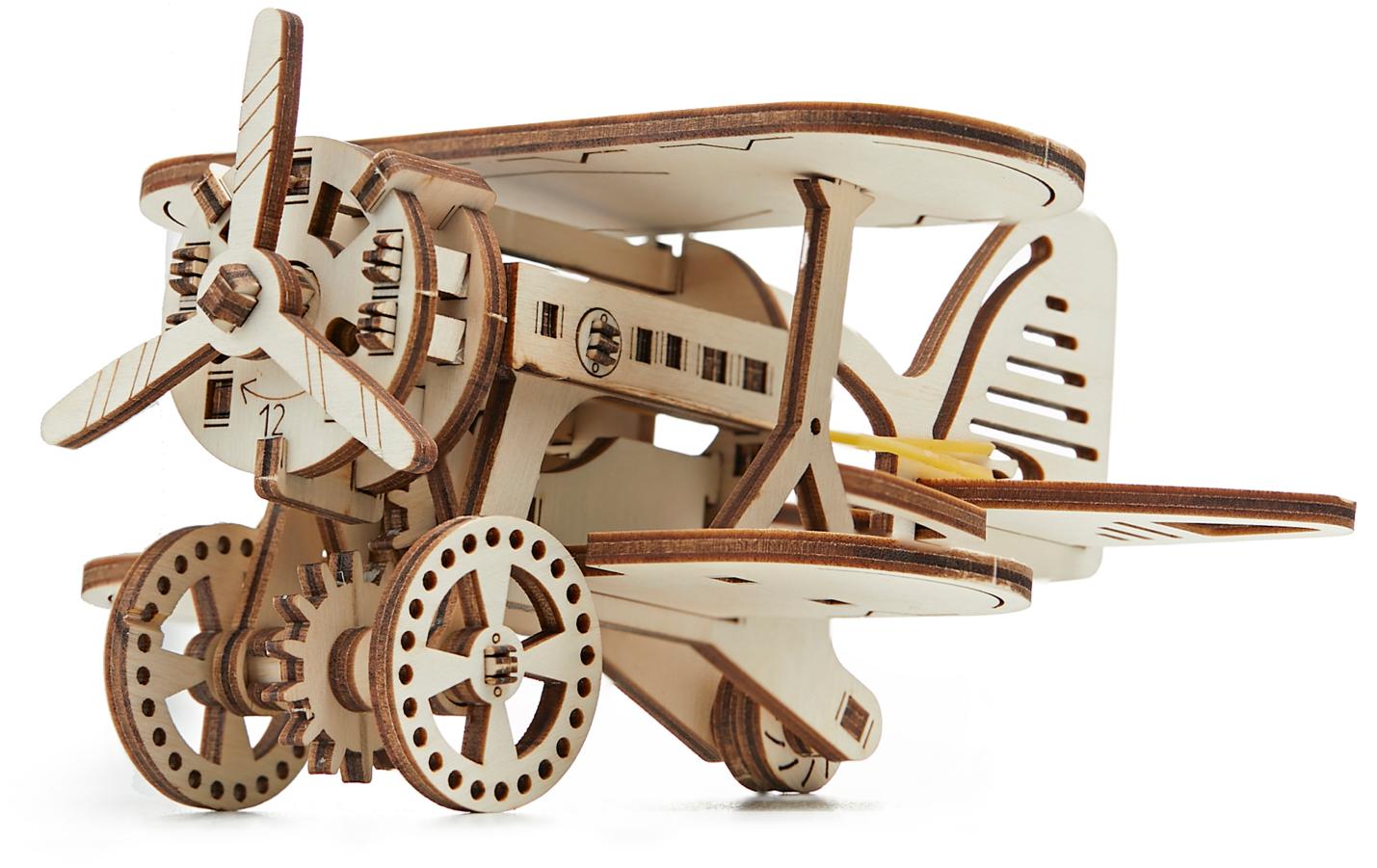 Деревянный конструктор 3D DROVO Самолет Биплан