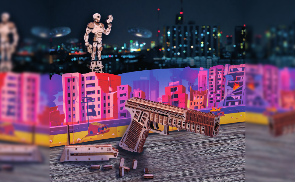 Купить Механическая деревянная сборная модель Wood Trick Пистолет и ТИР Электронный оптом