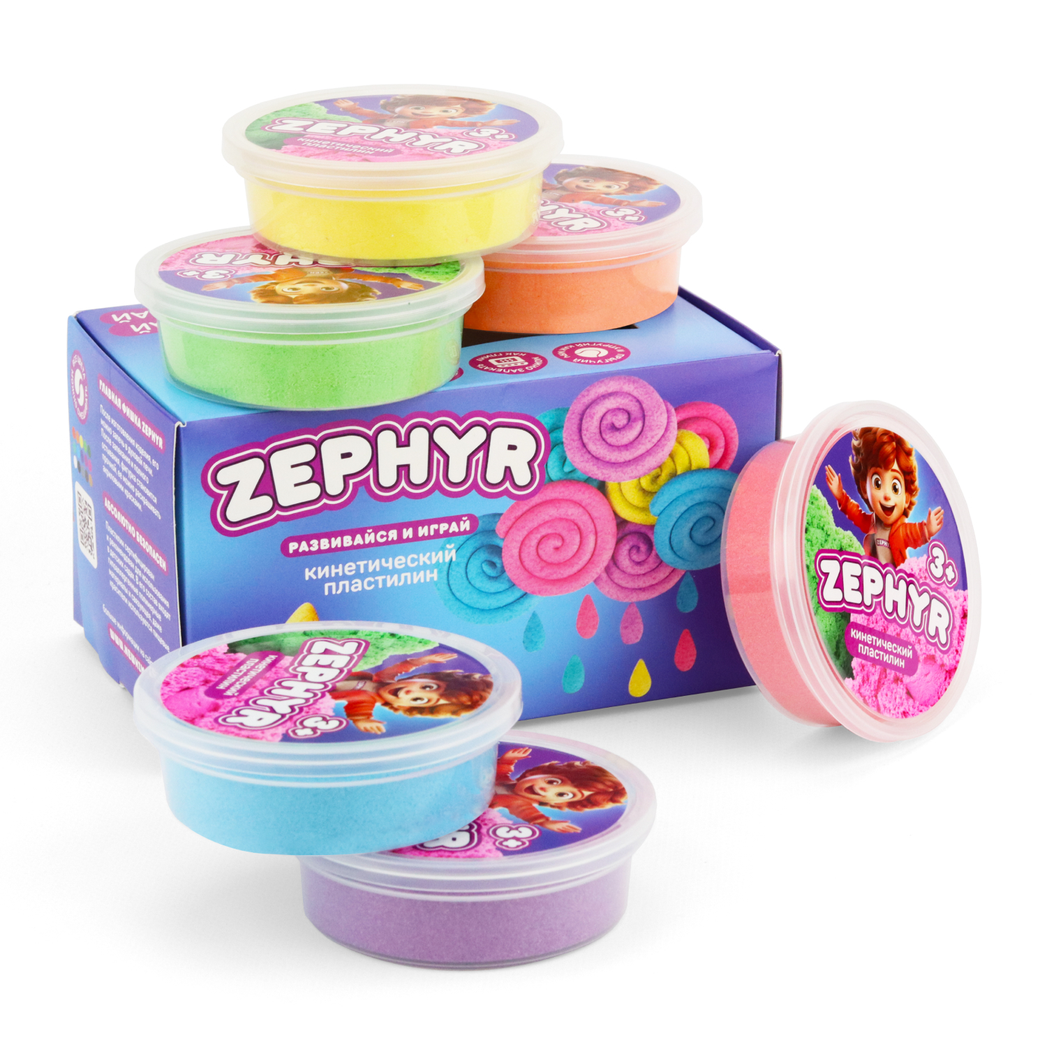 Купить Кинетический пластилин "Zephyr" (Зефир) Набор из 6 цветов по 75 гр оптом