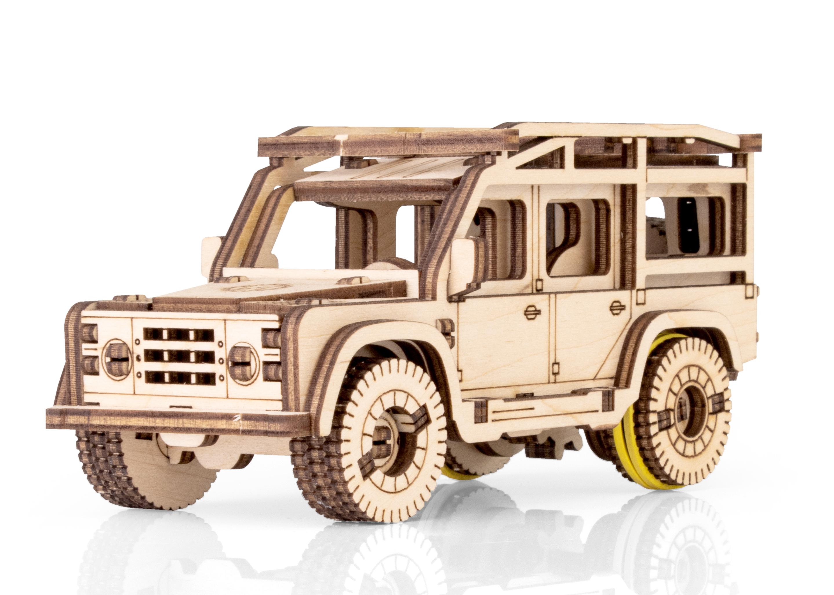 Деревянный конструктор EWA Джип с заводным механизмом