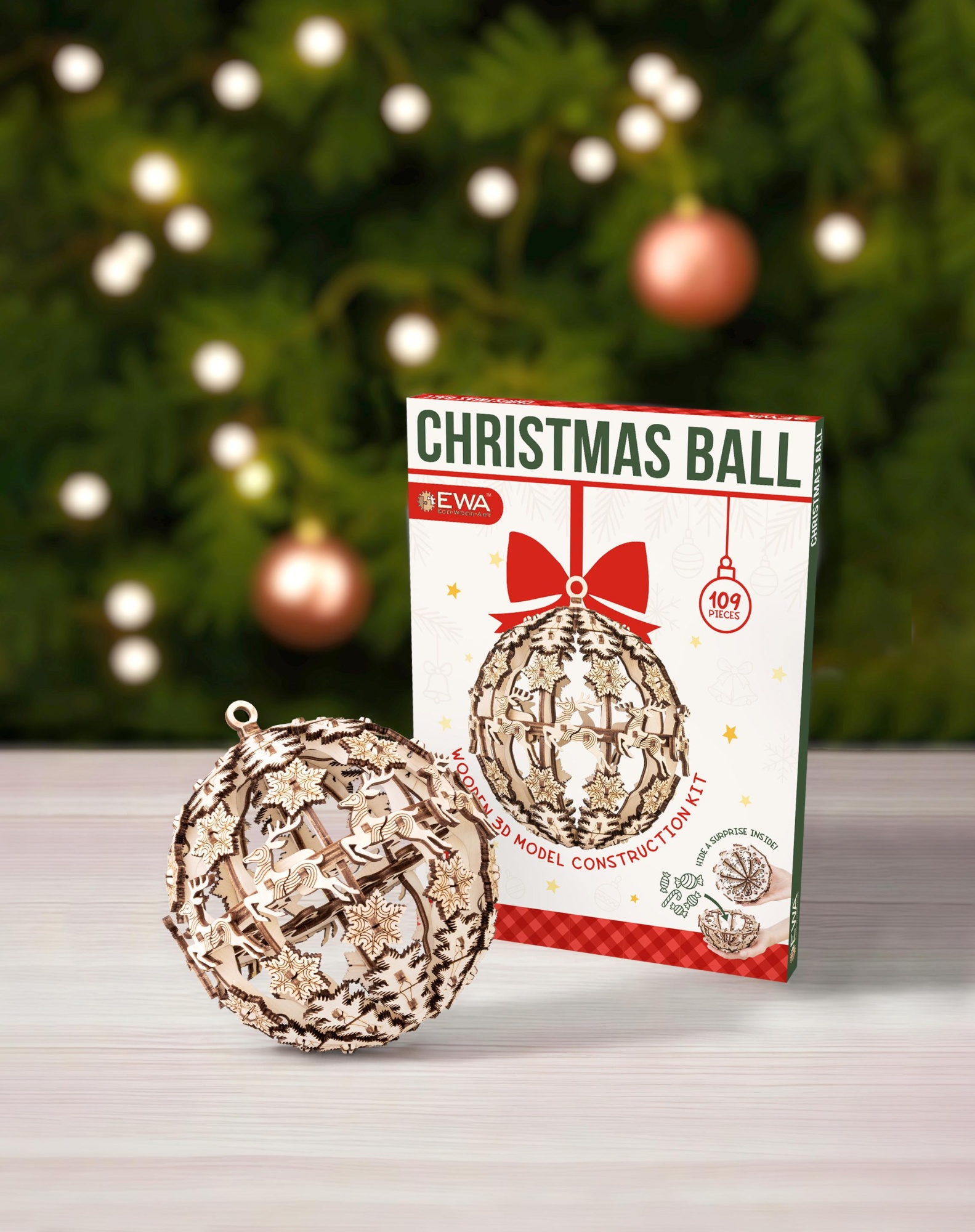 Купить Деревянный конструктор EWA Новогодний шар для подарков оптом
