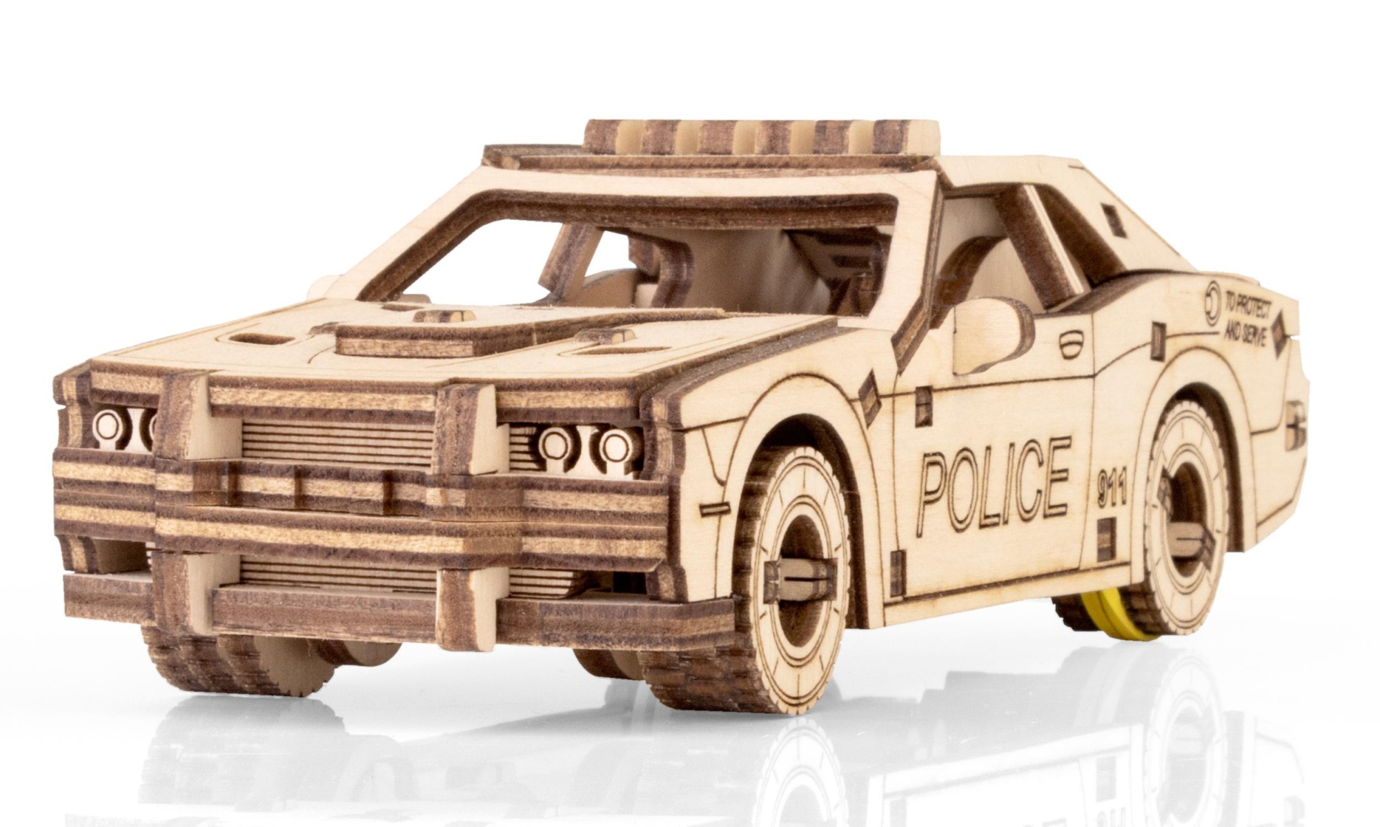 Купить Деревянный конструктор EWA Полицейская машина с заводным механизмом оптом