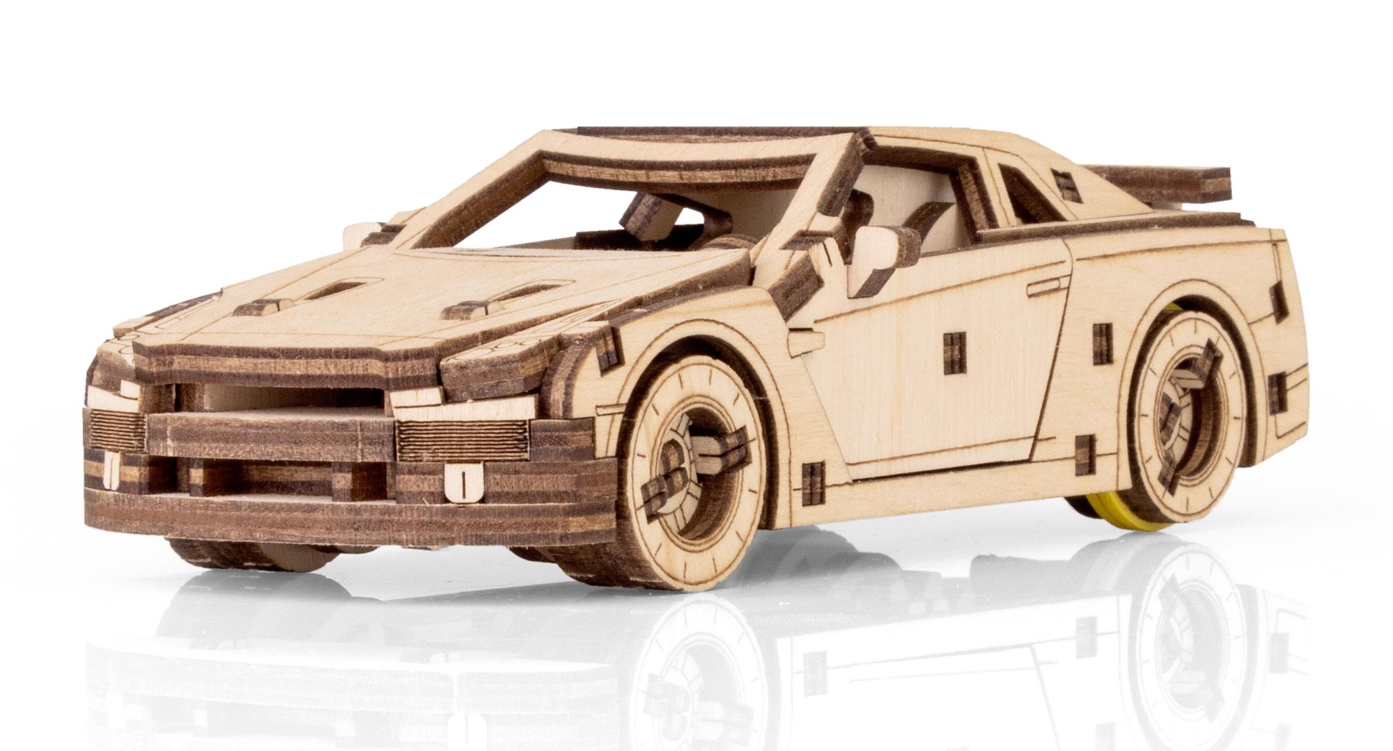 Деревянный конструктор EWA Спорткар с заводным механизмом